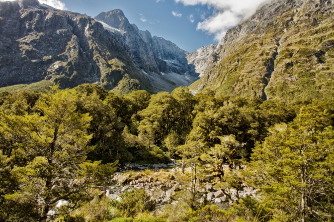 Mountain scenery at entrance to the Hollyford Valley
